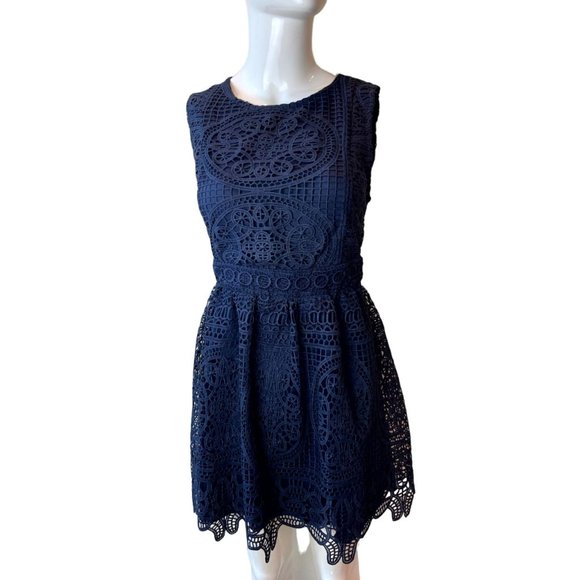 Miami Women Navy Lace Hoco Party Prom Mini Dress Sleeveless Blue Size Small - Picture 1 of 8